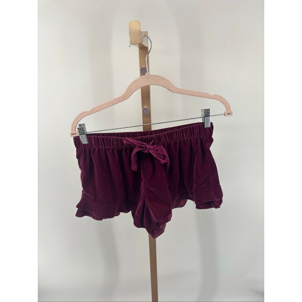 Victoria's Secret Burgundy Velour Ruffle Lounge Shorts Small Elastic Waist